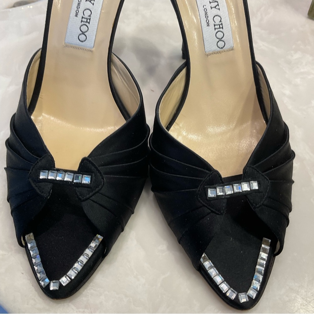 Jimmy Choo Evening Shoes, black w/ crystals. Excellent condition! Size 8.5/39.5 - Picture 2 of 15